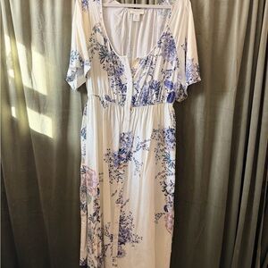 Calypso St. Barth White and Purple Floral Maxi Dress